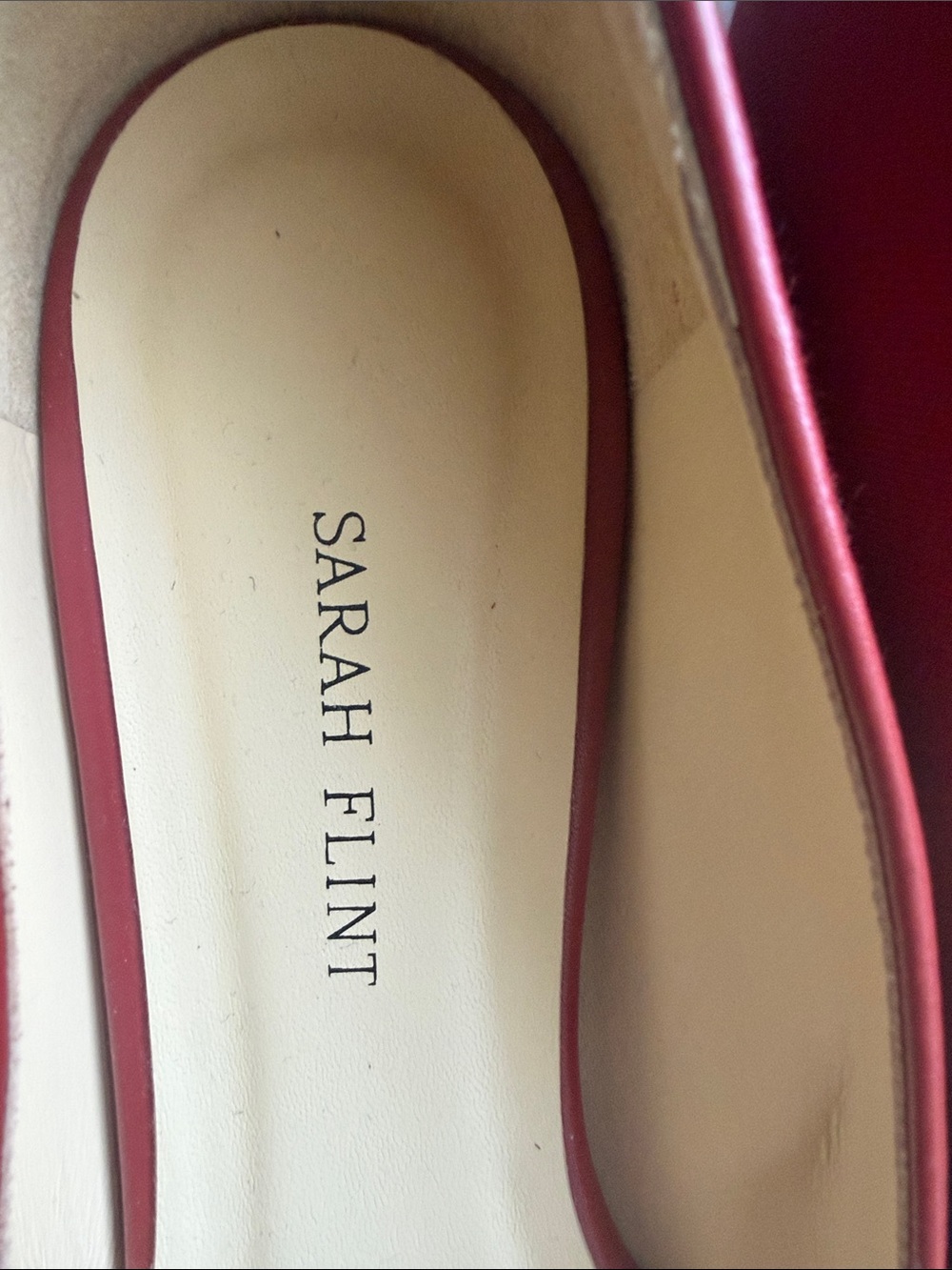 Sarah Flint Red Pointed-Toe Flats with Whipstitch and Buckle Detail - Picture 2 of 4